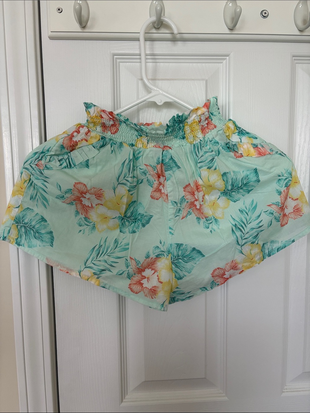 Janie and Jack floral mint green paper bag elastic waist shorts 8